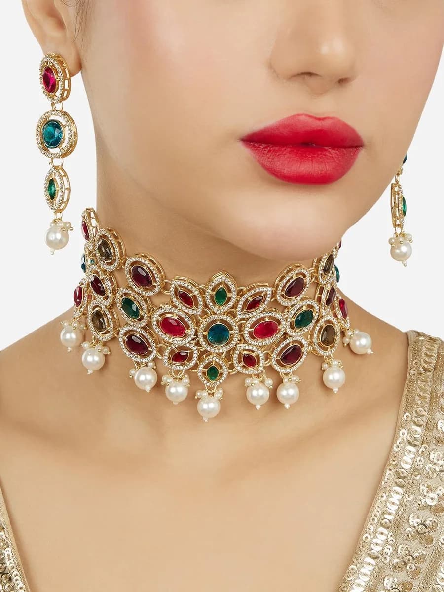 Zaveri Pearls Gold-Plated Austrian Diamonds