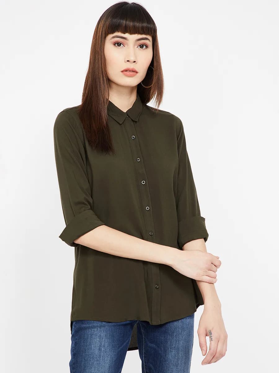 CODE by Lifestyle Women Solid Casual Green Shirt