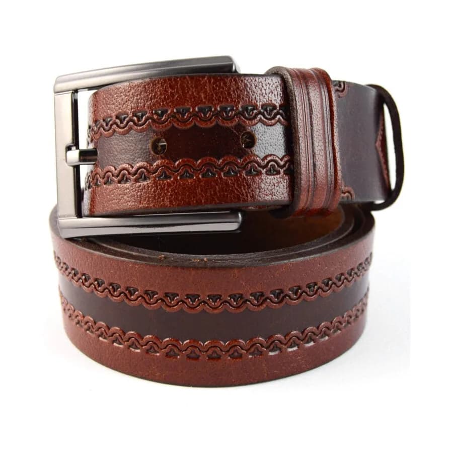 Men Texture Brown Leather Auto-Lock Buckle Belt