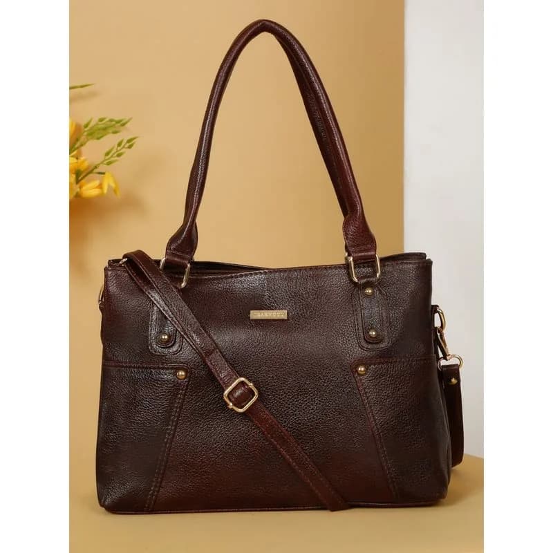 Teakwood Leather Brown Shoulder Bag with Detachable Strap (Brown)