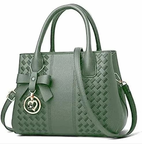 Women green Texture Leather Handheld Bag