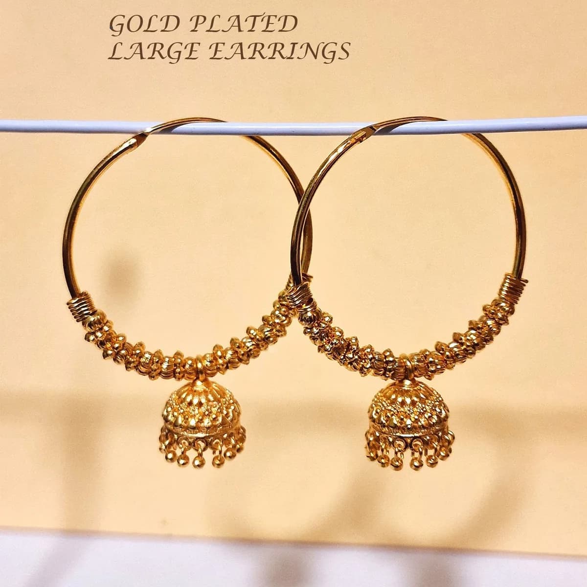 Gold Plated Alloy Big Round Hoop Earrings