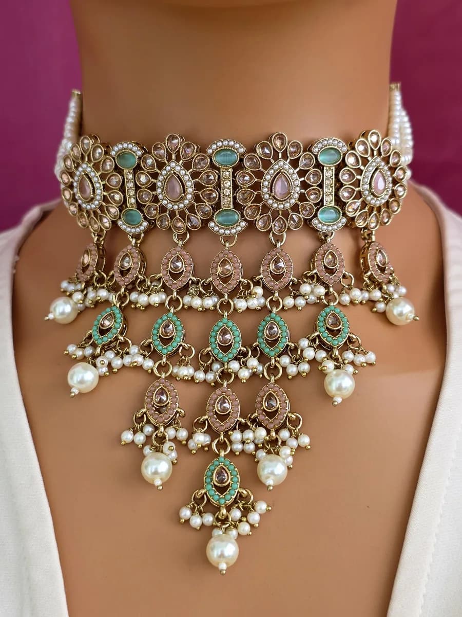Mughal Polki Pearl Choker Set