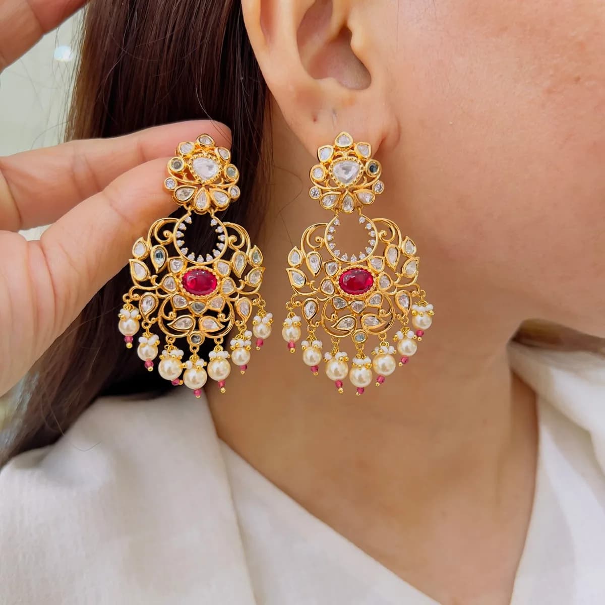Jaipur Royal Kundan Chandbali Earrings