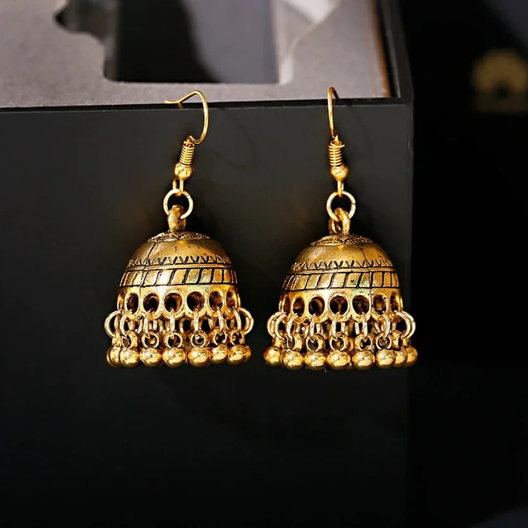 Thread Tassel Brass Bell Earrings