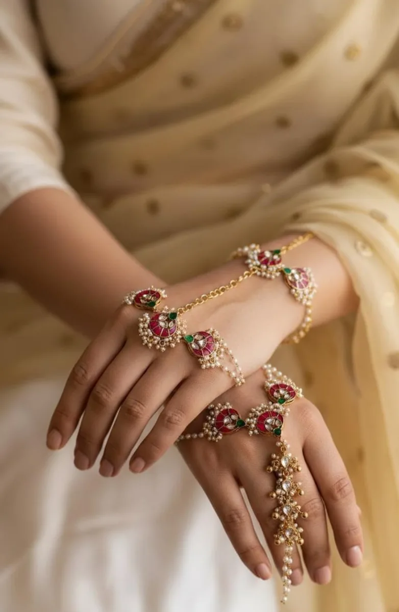Kundan Pearl Hathphool Hand Harness