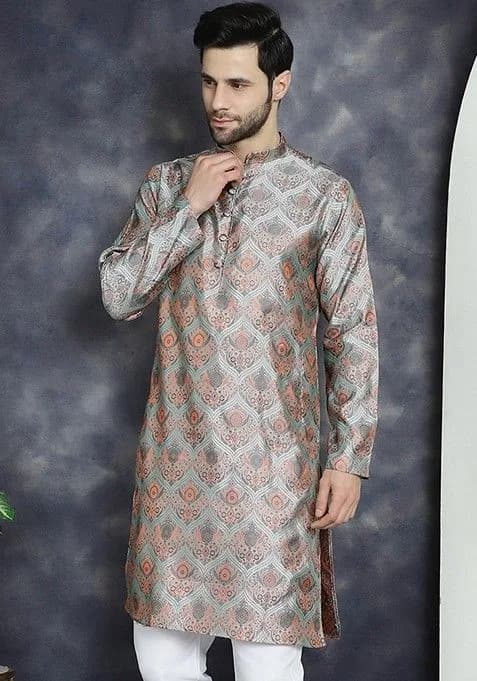 Festive Silk Blend Terracotta Kurta